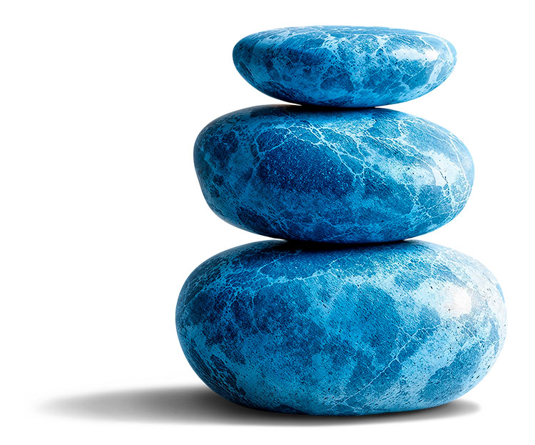 Pierres bleues symbolisant la sérénité et l'équilibre